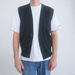 VTG '90S Cambridge Classics Green Maroon Argyle Eclectic Grandpa Sweater Vest L
